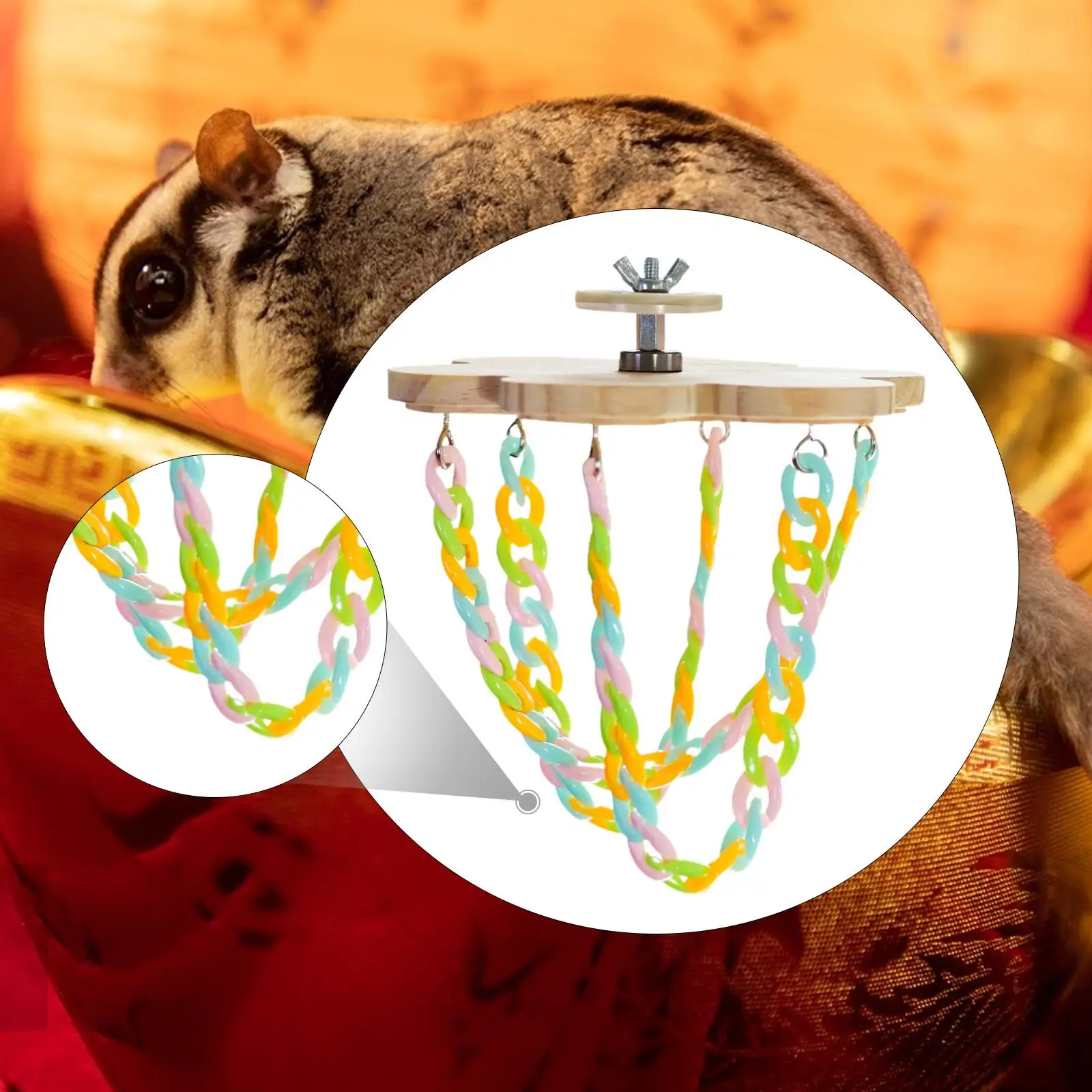 Colorful Wooden Hanging Swing Ropes Cage Toys for Rat Enrichment Sugar Glider and Small Animal Activity