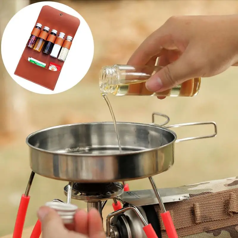 Outdoor Spice Bottle Set Portable Folding Leather Waterproof Large Capacity Camping Hiking Bushcraft Picnic BBQ Seasoning Bag seasoning jar refillable plastic bottles seasoning container portable food container