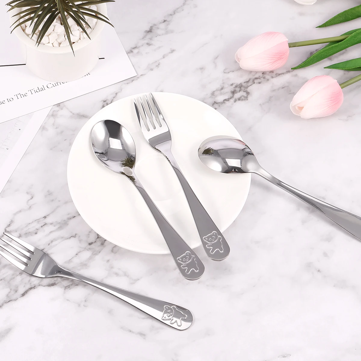 Kids Fork and Spoon Set 10Pcs 410 Stainless Steel Dishwasher Safe stainless steel spoon fruit fork silverware set