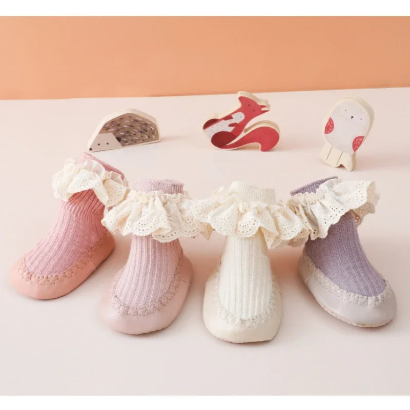 Autumn Winter Baby Girls Socks Newborn Baby Bowknot Socks Infant Anti Slip Soft Cotton Floor Sock Shoes