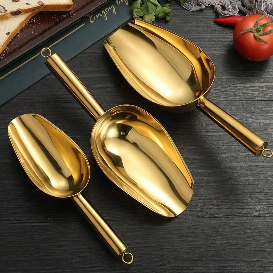 Stainless Steel Ice Shovel Flats Bottom Bar Tool Supermarket Rice Sugar Block Tea Shovel