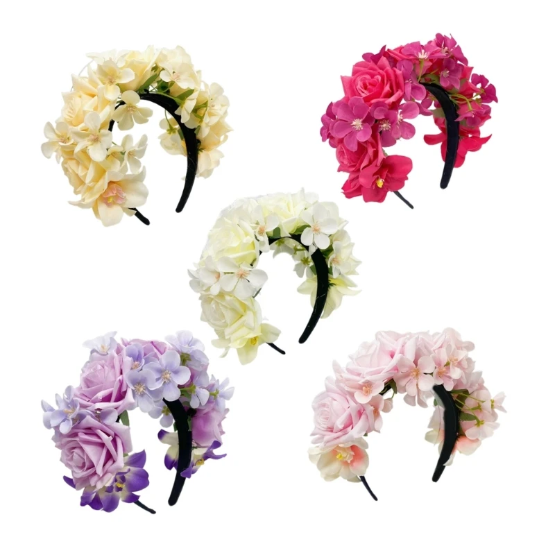 

Bohemian Flower Headband Adjust Length Bride Hairband Wedding Show Tiaras