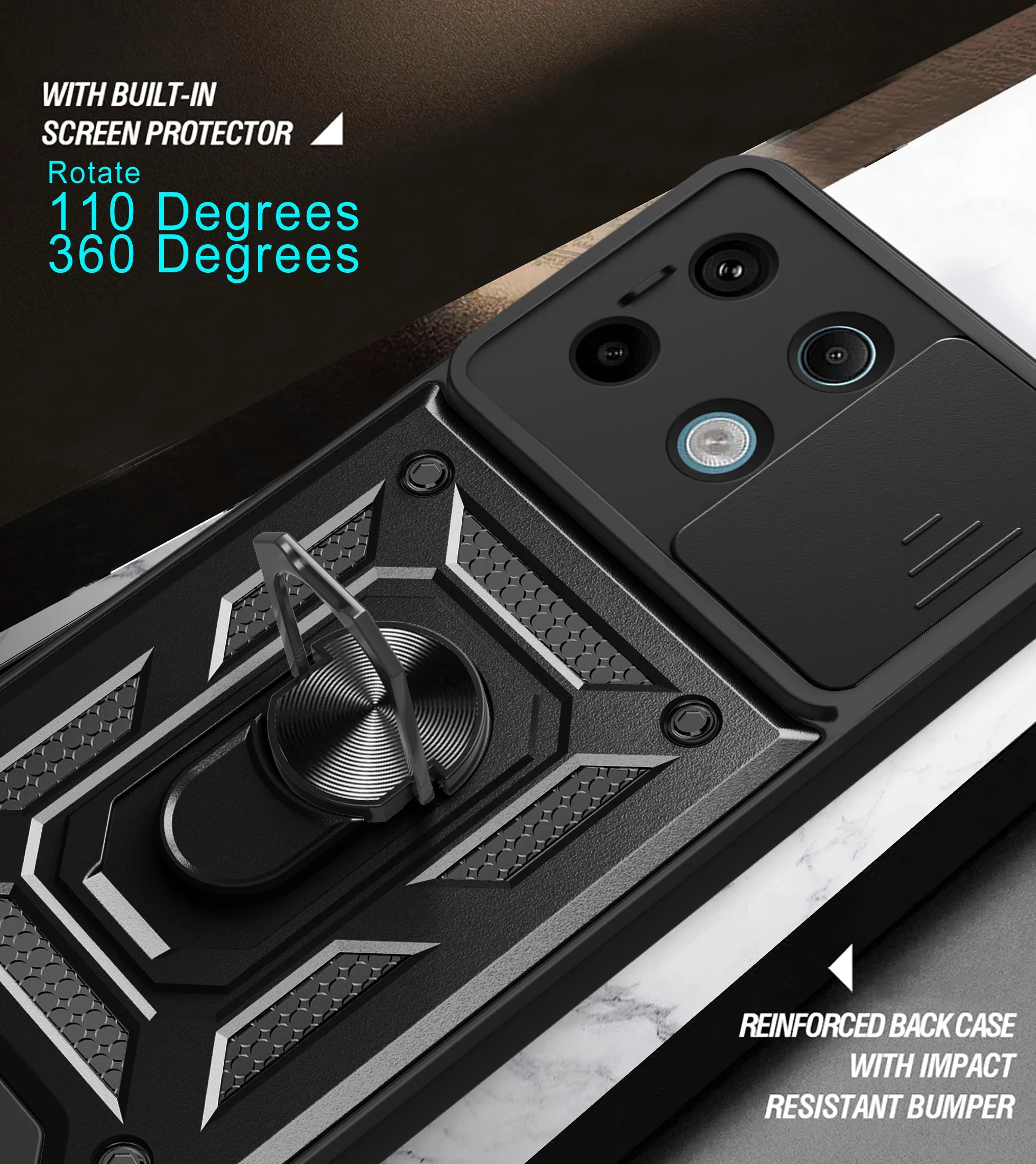 Universal Car Magnetic Ring Holder Slide Camera Armor Shockproof Phone Case