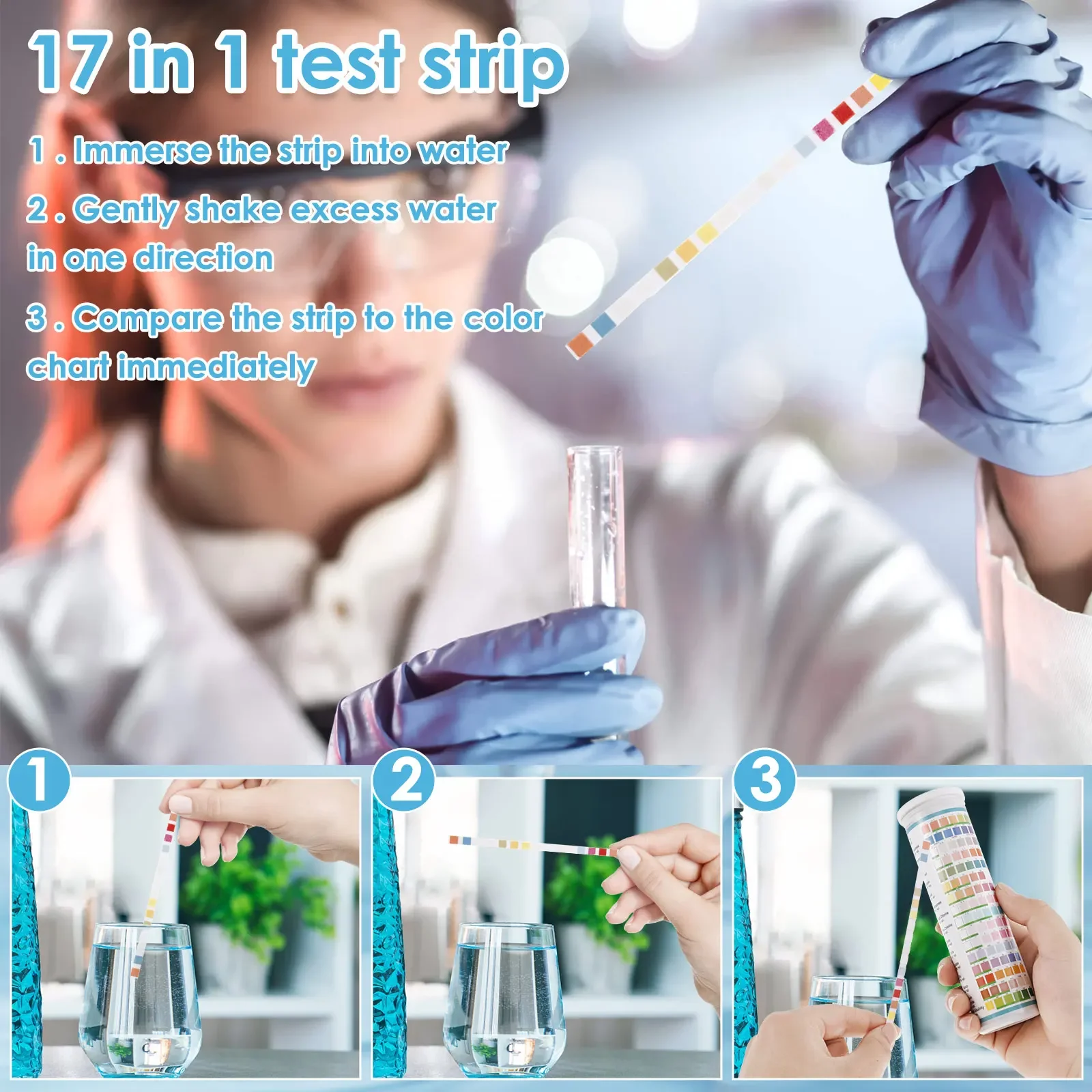 17 in 1 Aquarium Test Strips Water Quality Test Fish Tank Nitrate pH Hardness for Freshwater Saltwater Water Spa