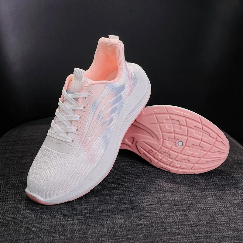 Women Casual Shoes Fashion Sneakers Lace Up Mesh Breathable Outdoor Walking White Shoes Woman Non-slip Thick Sole Tennis Shoes