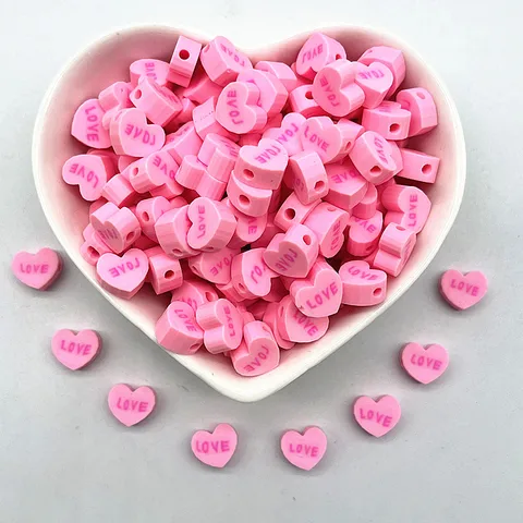 10mm “love ”Pattern Beads Polymer Clay Spacer Loose Beads for Jewelry Making DIY Handmade Bracelet Accessories
