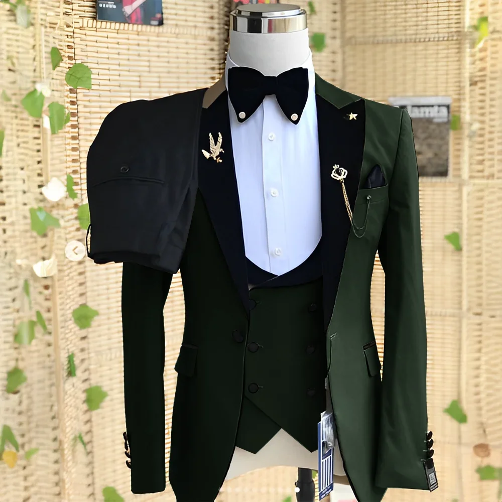 2024 Gorgeous Solid Men Suits 3 Piece Set Elegant Groom Wedding Tuxedo Formal Prom Party Male Suit Slim (Blazer+Vest+Pants) 6