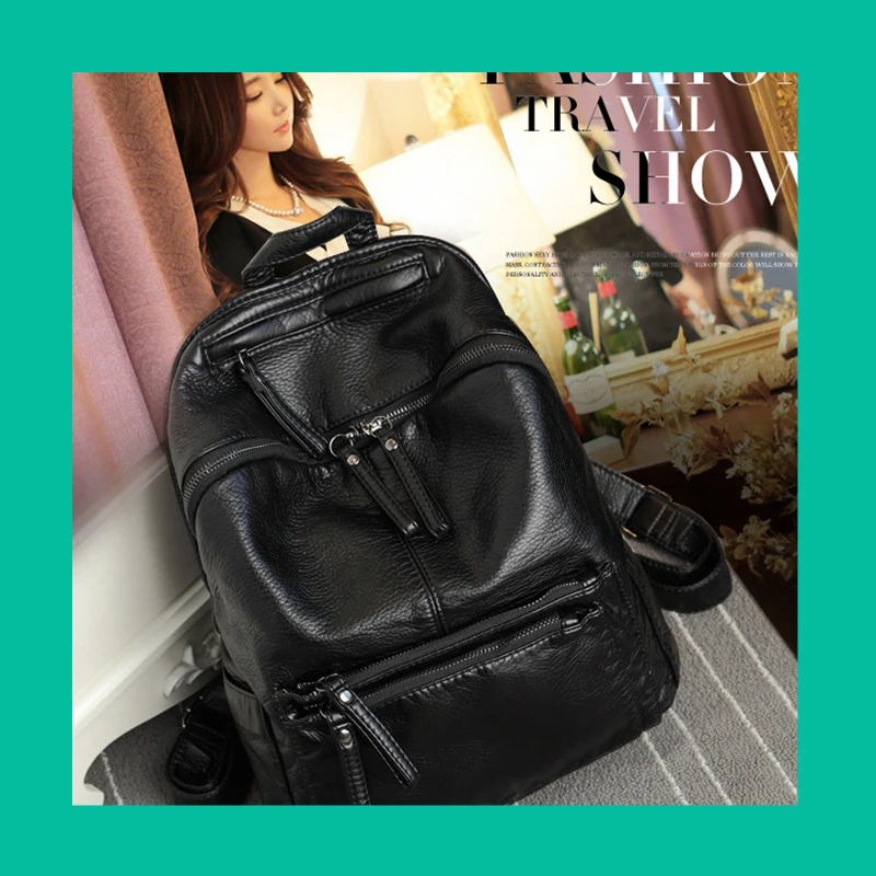 Black Knapsack Female 2024 New Soft Leather Backpack Tide Students School Bag High Street Leisure Travel Backpacks Korean