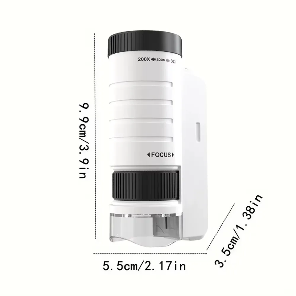 60-200x Magnification Pocket Microscope Battery Powered LED Light Handheld Microscope Portable Design Optical HD