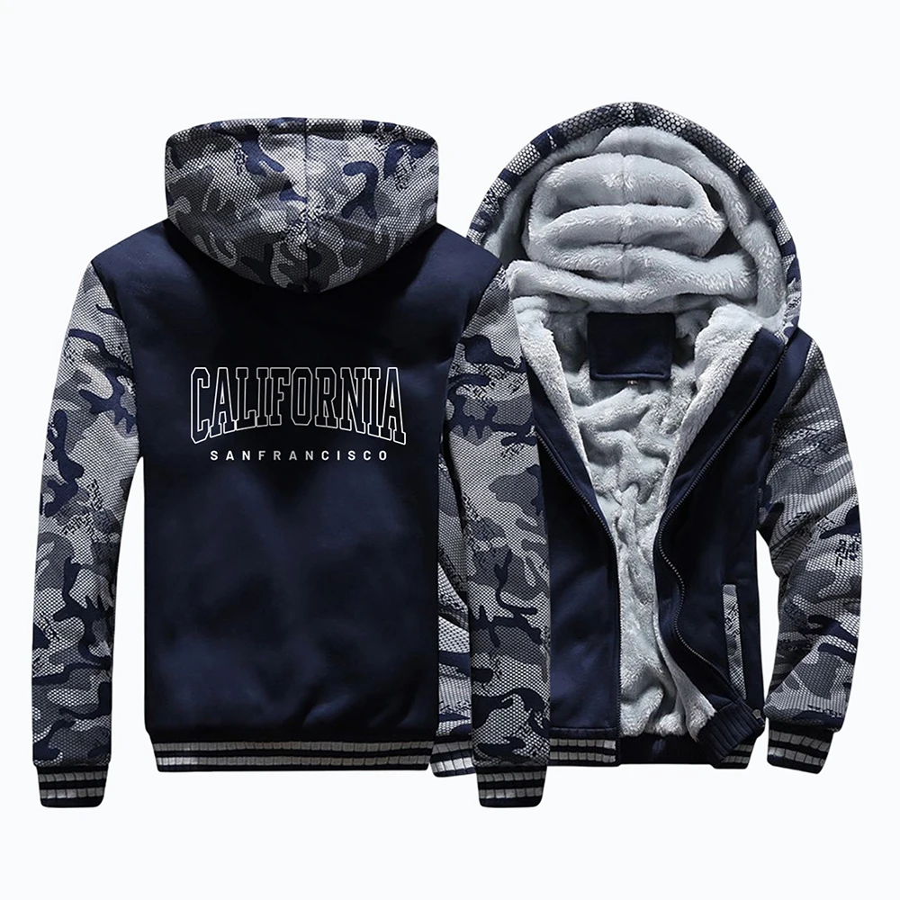 

San Francisco, California Men Winter Thick Men's Hipster Hoodies Vintage Streetwear Clothing Motorcycle Camouflage Jackets Warm