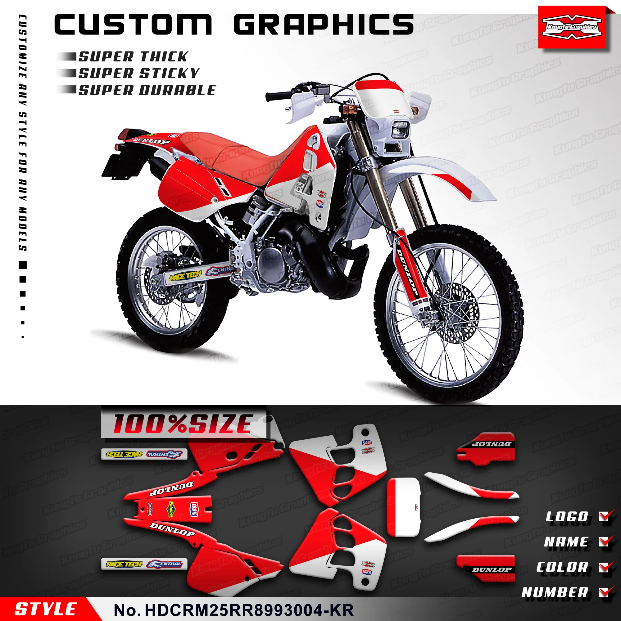 

KUNGFU графические Наклейки на велосипед-внедорожник, MX Decal для Honda CRM250RR Mk2 1989 1990 1991 1992, HDCRM25RR8993004-KR
