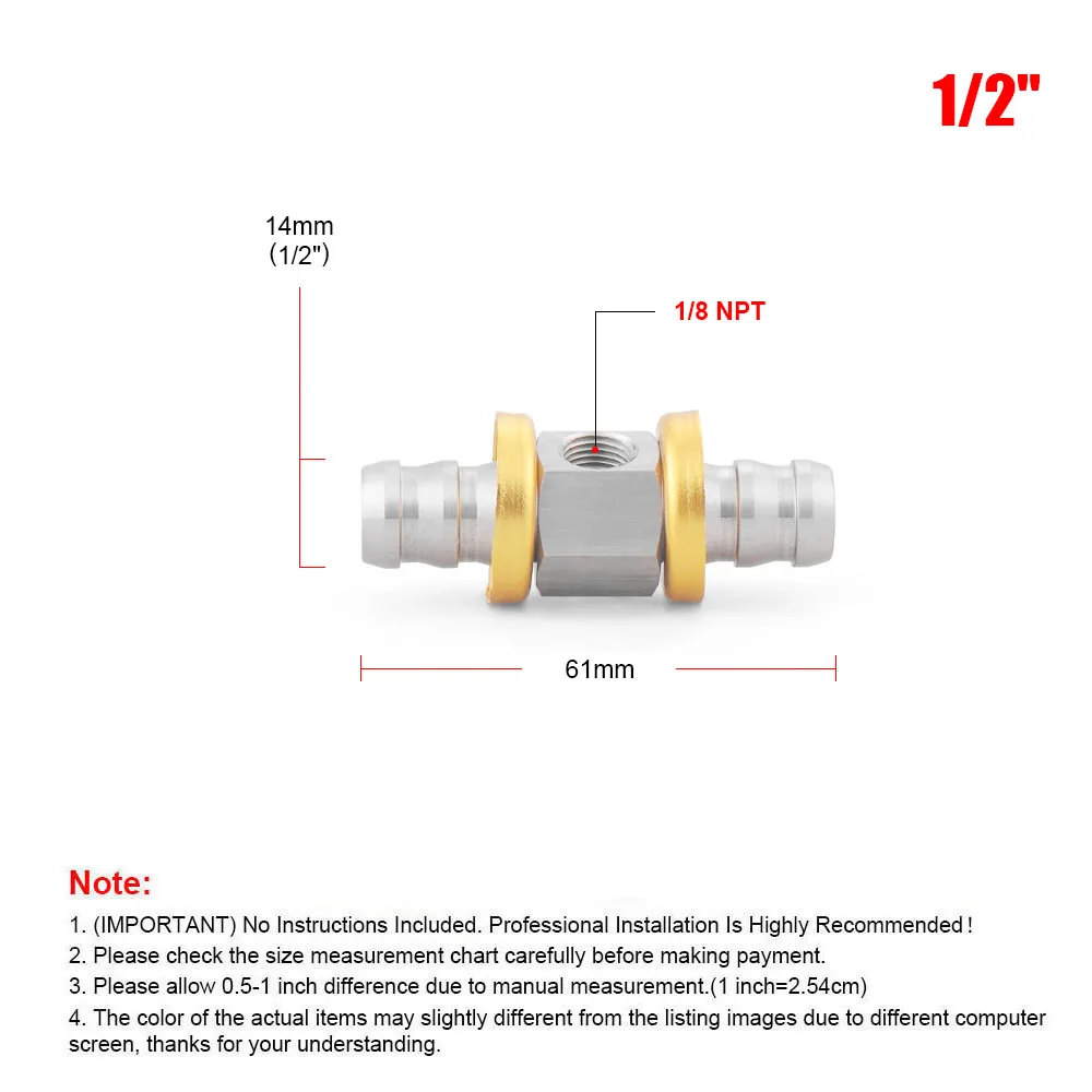1/2" 3/8" Fuel Line Pressure T-Fitting Adapter For Fuel Pressure Gauge Sensor Barbed Push Lock