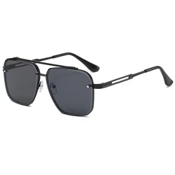 Luxury Metal Square Aviator Sunglasses - Unisex Fashion & Travel Shades (Black Black)