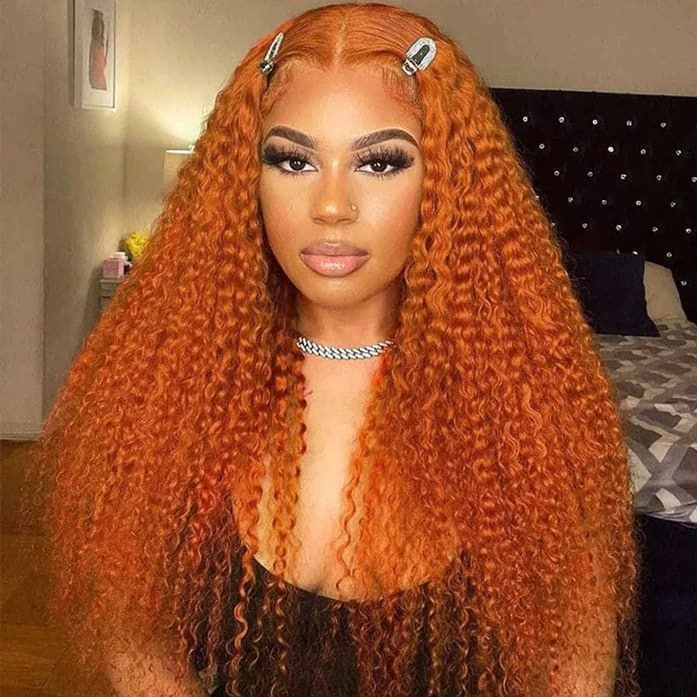 30 Inch Human Hair Wig Human Hair Extensions Lace Front Wig Human Hair Wigs Front Lace Wig Ginger Orange Water Wave 13x4 HD Lace Frontal Deep Wave 350 Colored HD Brazilian Lace Front Wig For Women