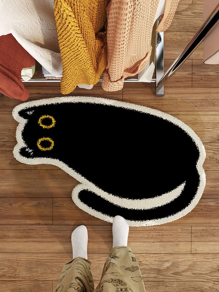 VIKAMA Cartoon Bedroom Rug Cat Shaped Irregular Foot Mat Plush Room Bedding Sofa Bed Blanket Dirt Resistant Cushion Home Decor floor mat shaggy rugs plush blanket