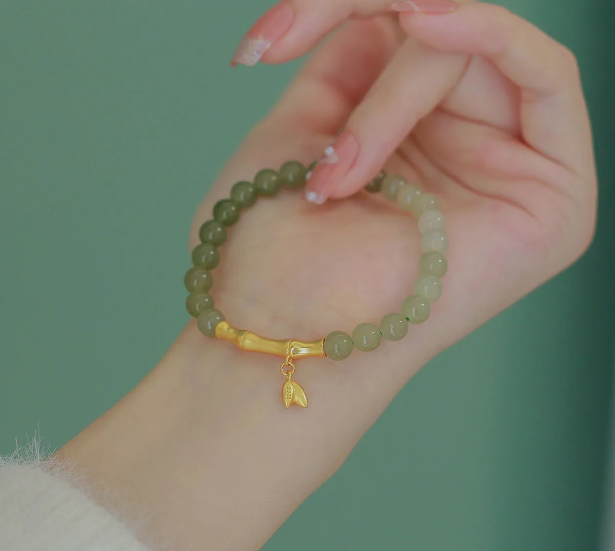 Grüne Kristall Perlen Strang Armbänder Vintage Blatt Erdnuss Zubehör Quadratisch Für Frauen Mode Edlen Schmuck Zubehör – Detail 2
