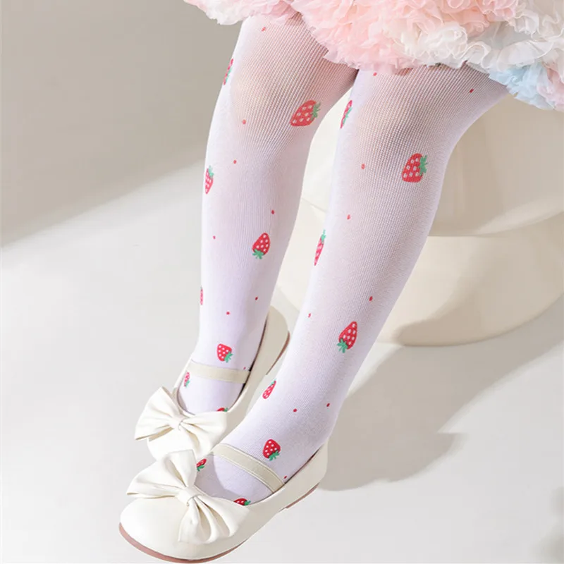 Kids Pantyhose Toddler Tights Lawadka Kids Girls Tights Fashion Stockings Print Strawberry Thin Soft Pantyhose For Children's Girl Summer Mesh Tight 3-12Years