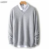 LHZSYY Men's V-Neck Cashmere Sweater 23Autumn Winter New Thick Solid Pullovers Loose Knit Base Shirt Business Casual Jacket Tops 5