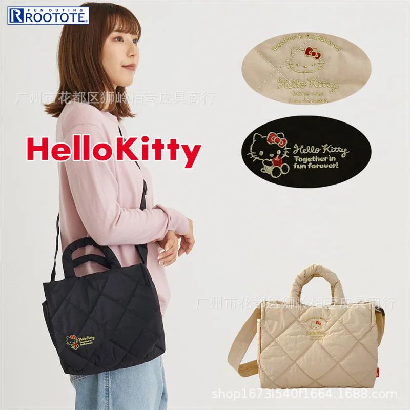 

New Kawaii Hello Kitty Space Cotton Handbag Cute Snoopy Large Capacity Crossbody Bag Fashionable Embroidered Shoulder Bag Travel