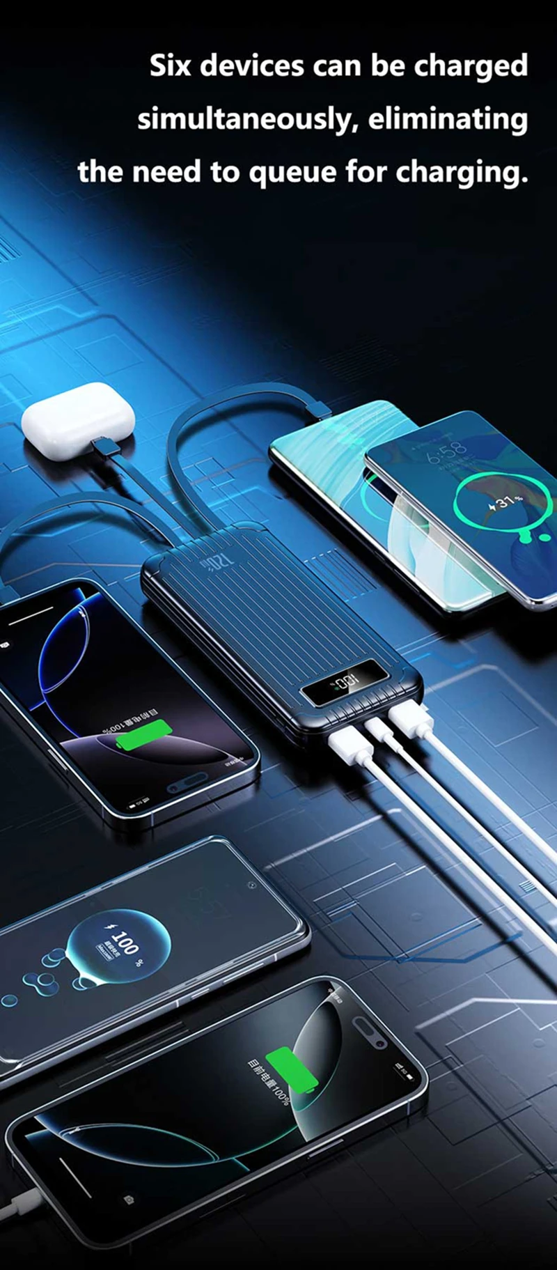 High Capacity Power Bank 100000mah Super Fast Charging With Cables_voghion.com