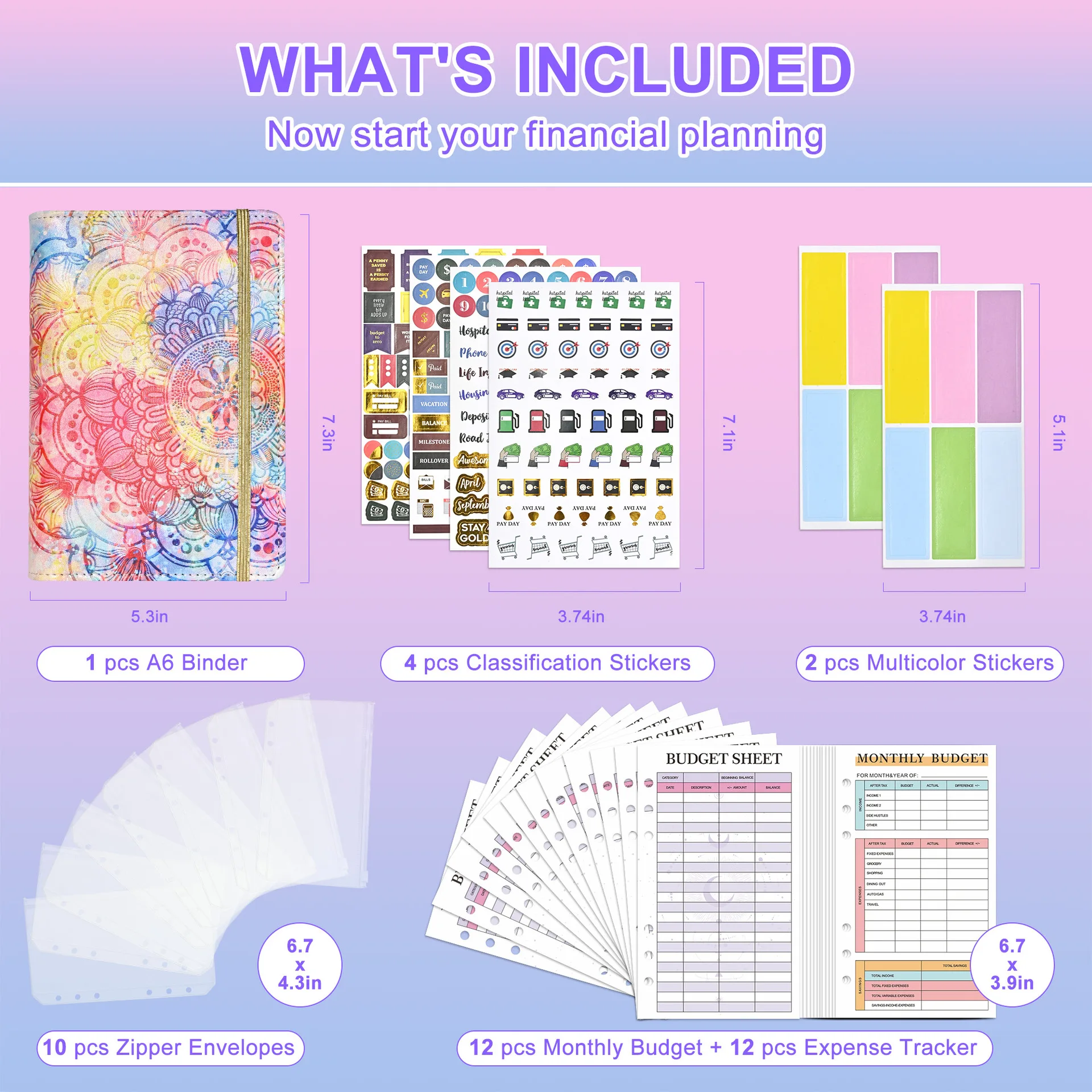 A6 Budget Binder Planner With Monthly Schedule Envelopes Colorful PU Leather Notebook Binder With 8 PCS A6 Binder Pockets 3