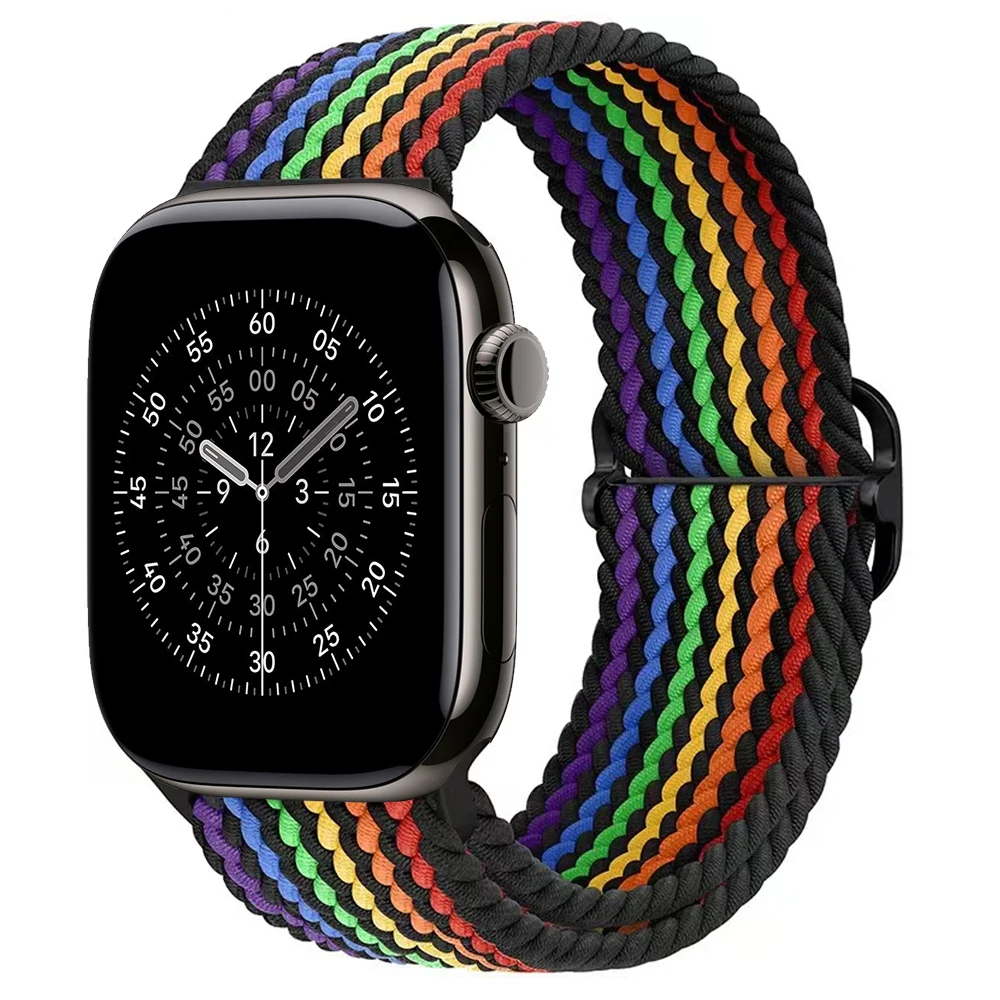 Adjustable Elastic Nylon Braided Watch Strap, Black