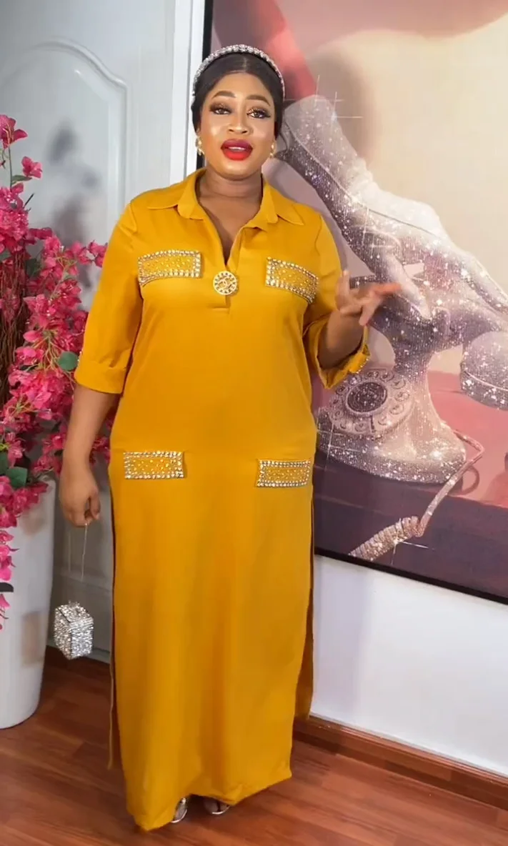 Plus Size Women Clothing 2023 TikTok Women's New Shiny Silk Smooth Satin Loose Casual Big Size Dress With Butterfly Break Pin