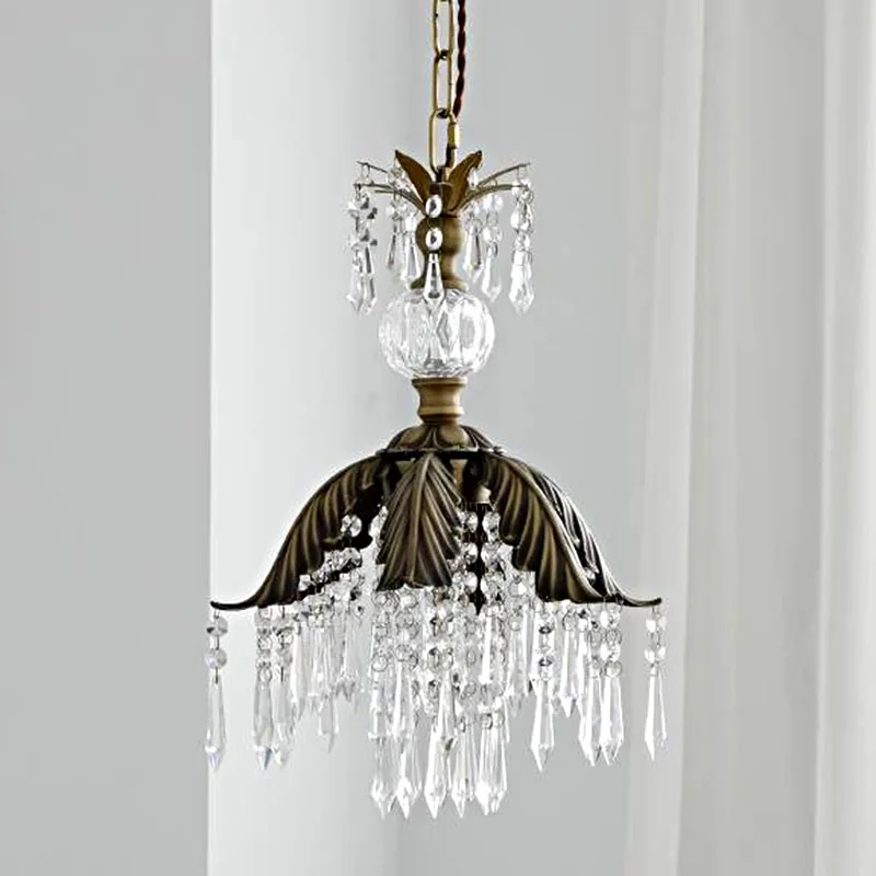 

French Pastoral Retro Restaurant Crystal Small Chandelier Medieval Bedside Cloakroom Aisle Porch Brass Pendant Lighting