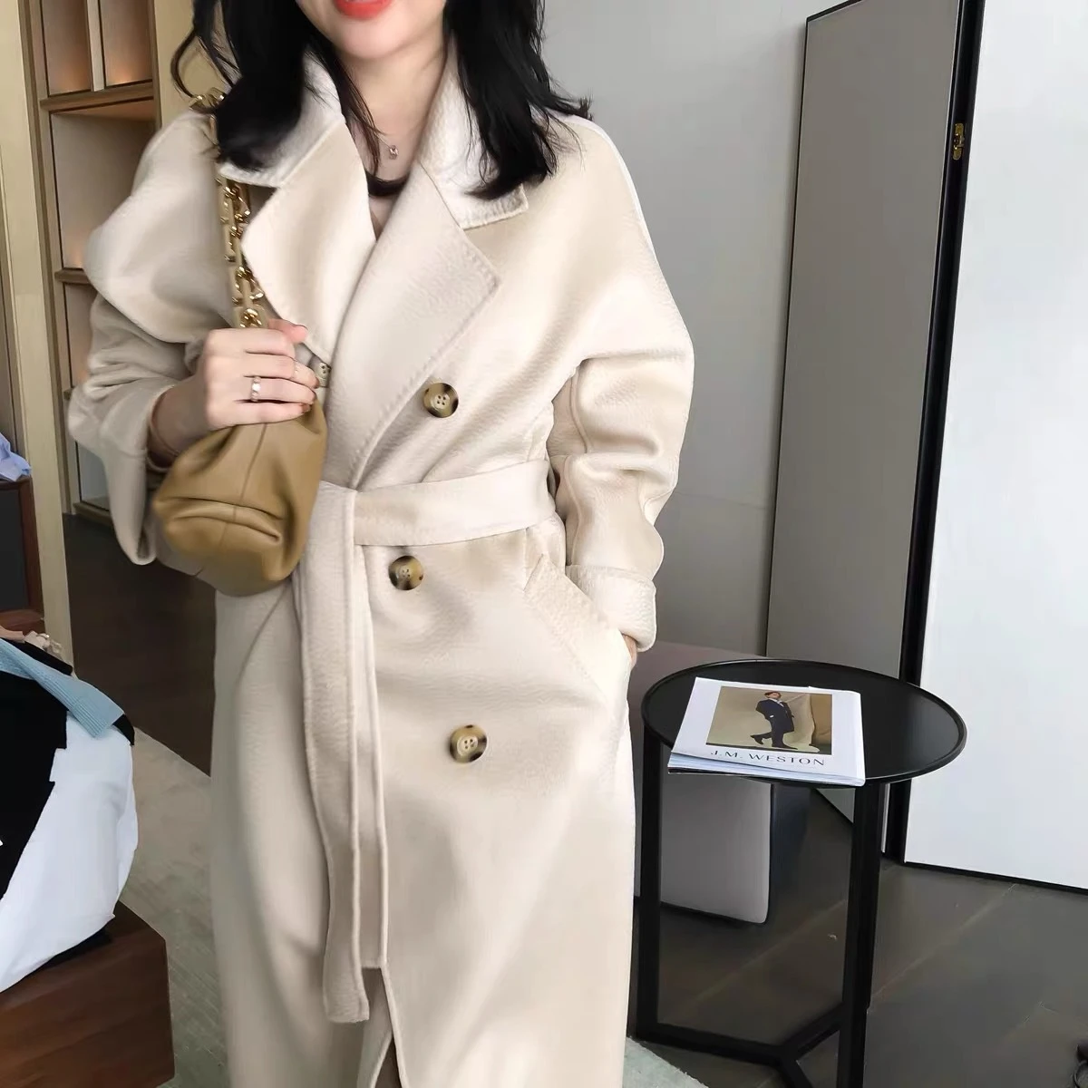 long puffer coat Double sided cashmere coat m home 101801 water ripple cashmere wool coat wool coat wind women's wear maxi puffer coat womens