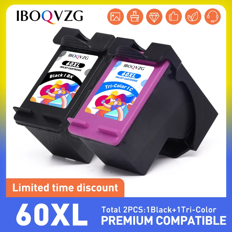 

IBOQVZG 60XL Ink Cartridge Replacement For HP 60XL For HP 60 XL CC641WN CC644WN for C4680 D2680 D1660 D2530 F2430 F4210 Printer