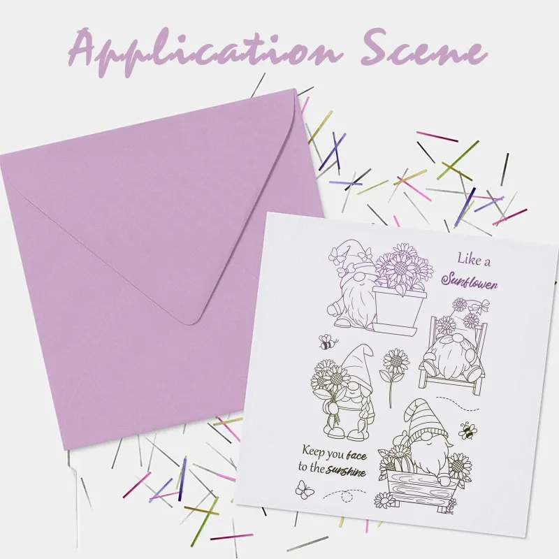 Gnome Dwarf Silicone Clear Stamp 1Sheet Butterfly and Bee Flower Transparent Silicone Stamp Sunflower Clear for Scrapbook clear stamps,clear rubber stamps