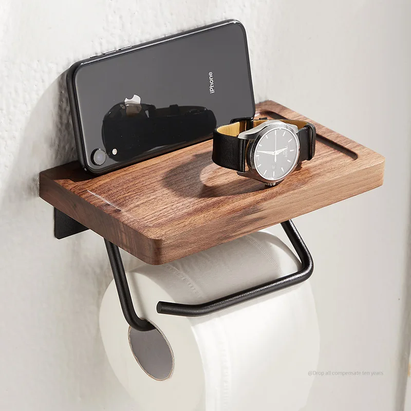 

Bathroom Toilet Paper Holder Black Walnut Toilet Roll Paper Holder Solid Wood Paper Towel Holder Bathroom Accessories