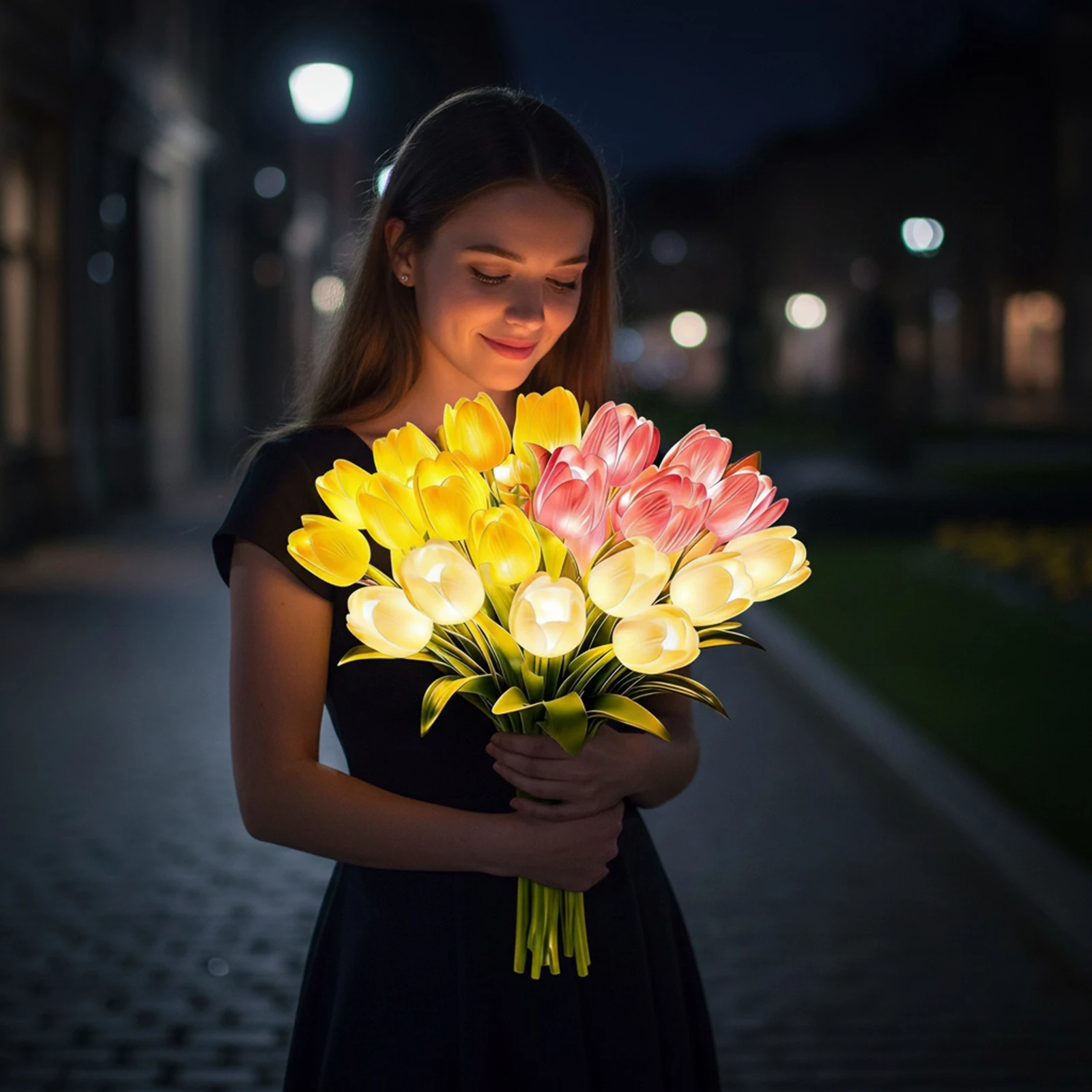 15 Stück Strahlende Romantische Tulpen-Lichter Warmes Licht Blumenförmige Ambiente-Lampe Einstellbare Tulpen-Nachtlampe für Schlafzimmer Nachttisch-Dekoration – Detail 6
