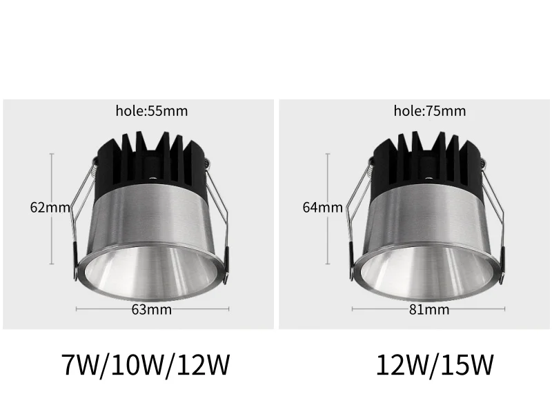 바우하우스 스타일 LED COB 다운라이트 디밍 가능 110V-240V 7W 10W 12W 15W 18W 천장 스포트라이트 24 ° 36 ° 거실, 침실, 상점용