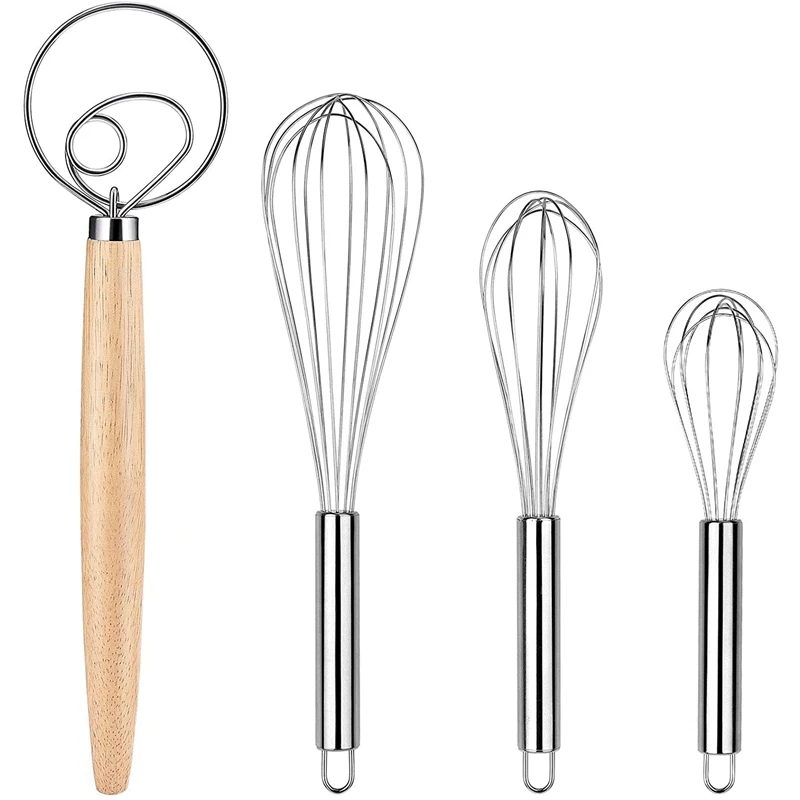 

HOT SALE Stainless Steel Whisk 4 Pack Danish Dough Whisk Kitchen Whisk Dutch Dough Whisk For Cooking, Blending, Beating