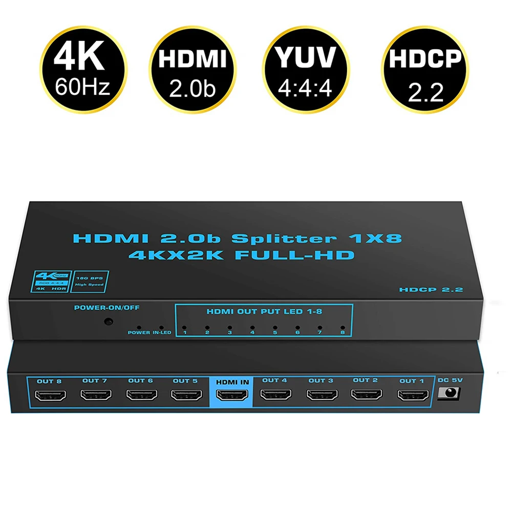 2024 1X8 4K Uhd Hdmi Splitter 2.0 1X2 Hdmi 2.0 Splitter Hdcp 2.2 Hdr Splitter Hdmi 2.0 4K 1X4 Hdmi2.0 Splitter Per Xbox Ps4 Pro