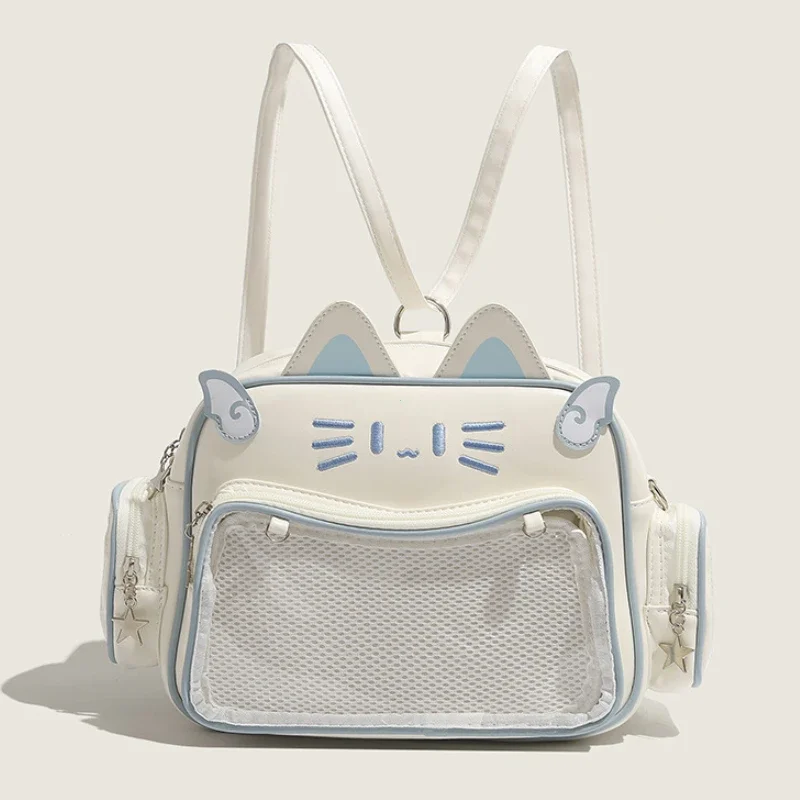 Women's Fashion Backpacks Y2K Korean Japan Kawaii Cat Ita Bag PU Cute Girls Transparent Pocket Aesthetic Shoulder Crossbody Bags