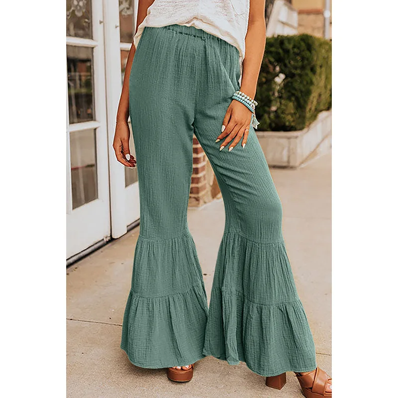 

Summer 2023 New Fashion Solid Color Wide-leg Trousers Versatile High-waisted Women Elegant Sexy Bell Bottoms