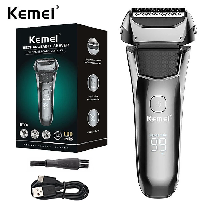 

Kemei KM-8512 Electric Shaver 3D Triple Blade Floating Razor Shaving Machine Washable USB Rechargeable LCD Beard Trimmer New