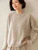 New Chic Women Cashmere Cable Knit Sweater O-neck Pullover Autumn Winter Thick Long Sleeve 100% Cashmere Knitwear Vintage Style 2