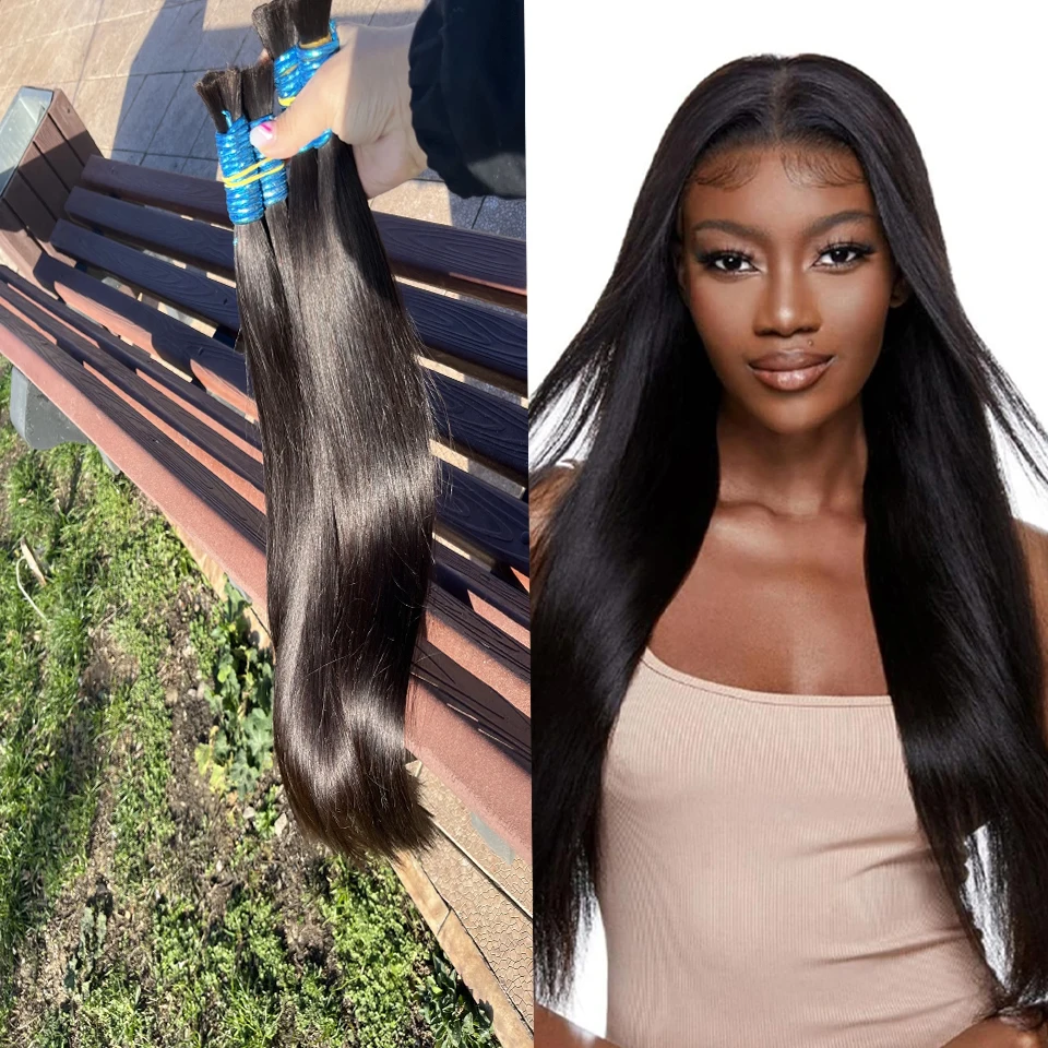 

Ready To Ship Cuticle Aligned Russian Virgin Human Hair Bulk Silky Straight No Weft Hair Extensions Natural Color For Braiding