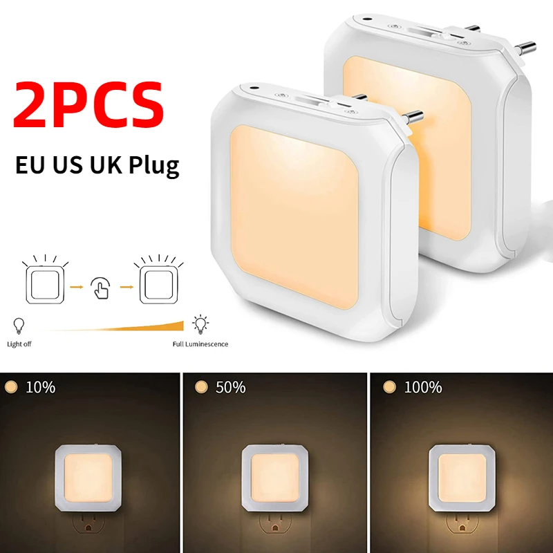 2pcs EU/US/UK Plug Night Lights Stepless Dimming LED Night Lamp Light