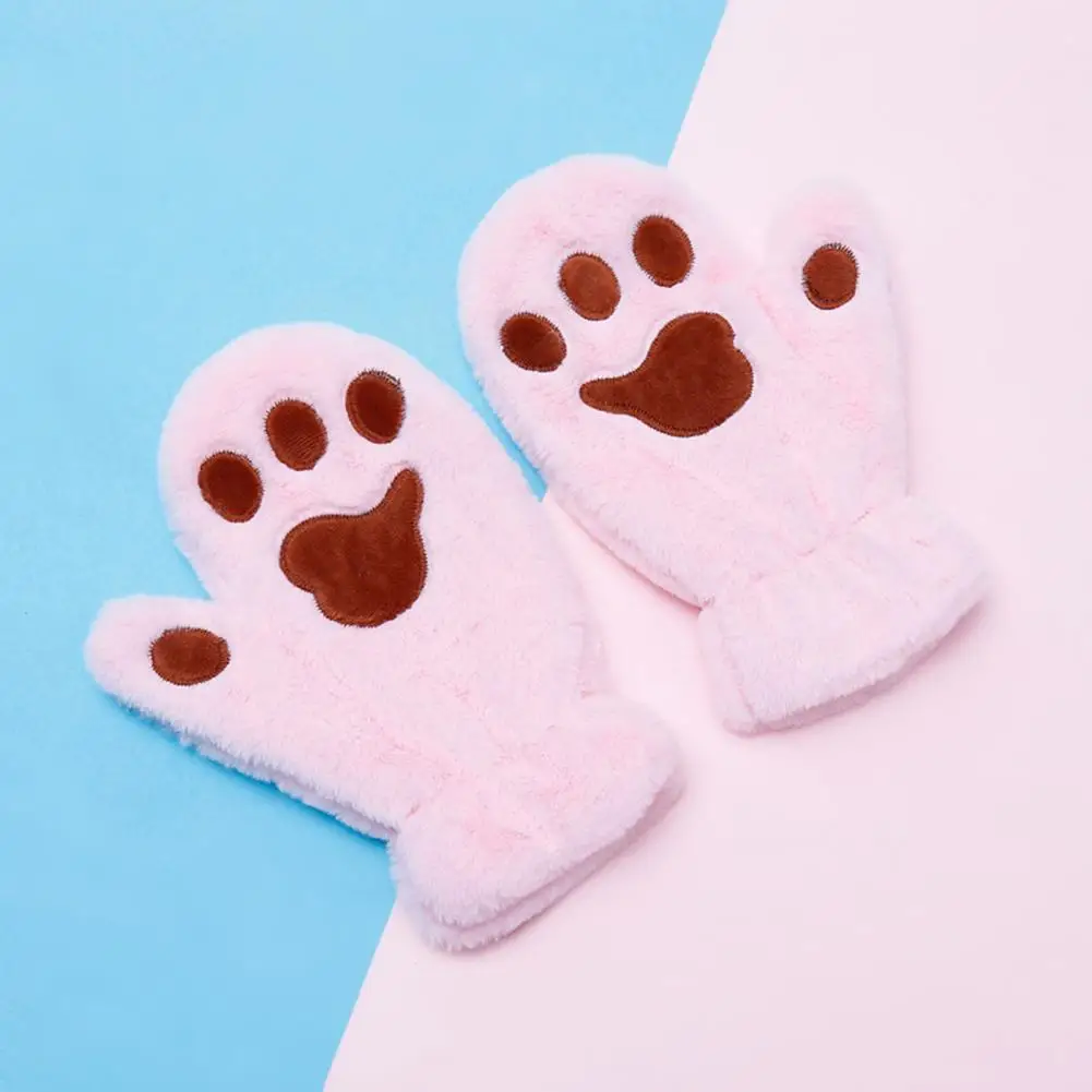Thick Plush Mittens Cat Paw Gloves Warm Cozy Cartoon Cat Paw Mittens for Women Thick Plush Winter Gloves with for Skiing