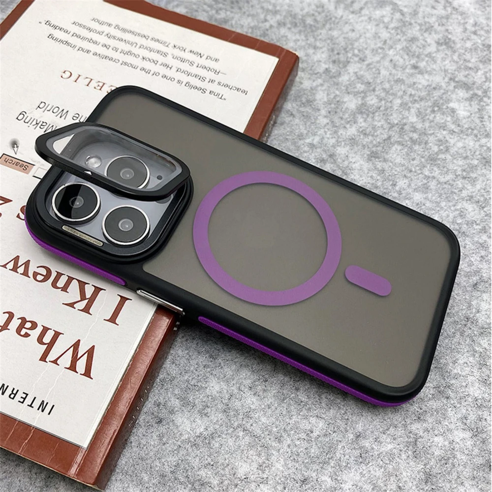 Glass Lens Camera Protection Stand For Magsafe Magnetic Phone Case For iPhone 15 11 12 13 14 16 Pro Max Plus Matte Clear Cover 5