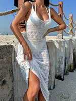 Elegant Temperament Women's Fashion Hollow Out Maxi Dress Cover up Skirt Suspender Skirt Showing Body Waistline Free Bikini - Image 3