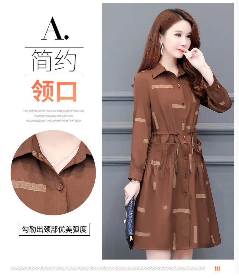 Plus Size Printing Trench Coat Womens Long  Autumn Winter New Windbreaker Jacket Women Fashion All-match Casual Overcoat