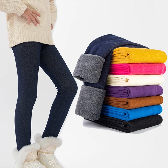 Solide Elastische Thermo-Leggings Für Kinder Mit Fleece Gefüttert