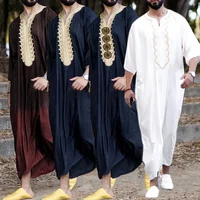 Muslim Men Jubba Thobe Kaftans Dress Ramadan Printed Dishdasha Robe Arab Loose Long Blouse Gown Eid Mubarak Clothing