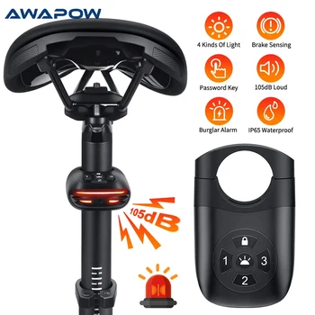 Awapow 3 in 1 Bicycle Alarm Taillight Braking Light Burglary Alarm 105dB Viration Warning Rear Lamp IP65 Waterproof Bike Light