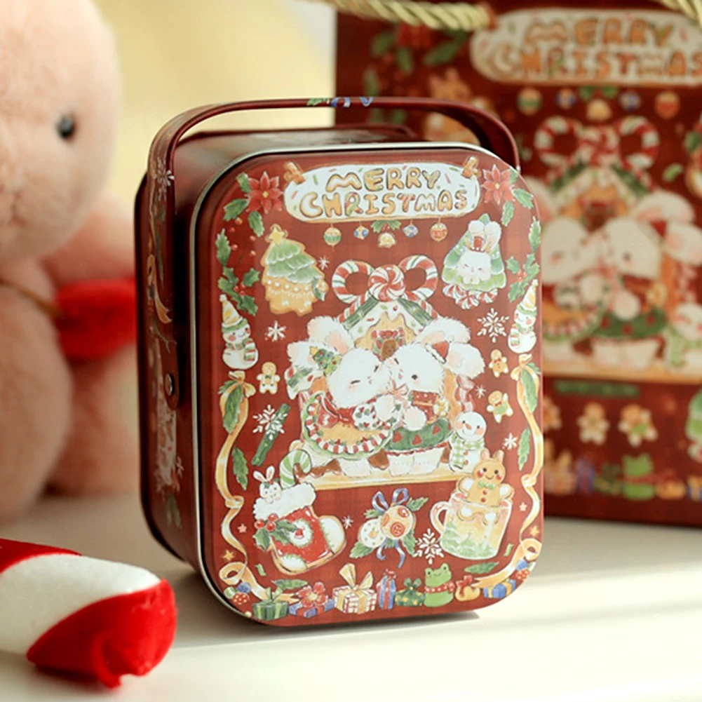 Rabbits Pattern Tin Candies Box Small Size Cartoon Rabbits Lovely Handheld Sweets Biscuits Holder Present Wrapping Supplies